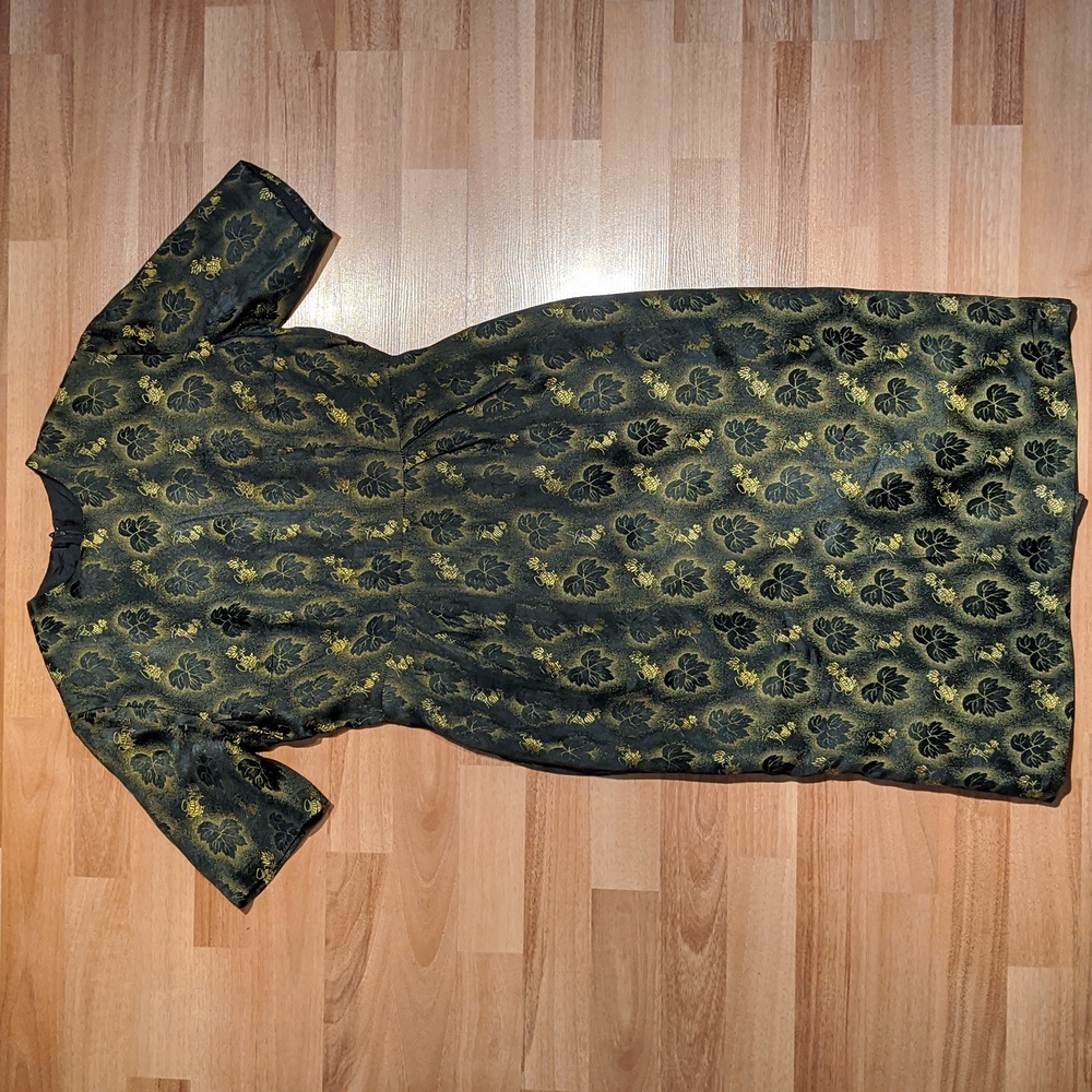 Vintage black and gold leaf design brocade wiggle dress